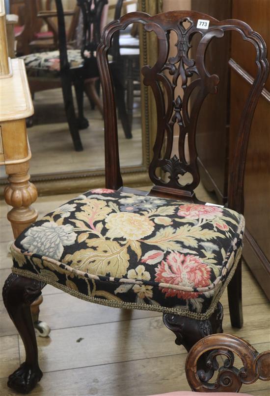 A 19th century reproduction tapestry seat dining chair